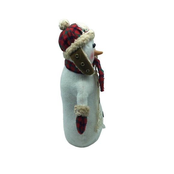 Vtg Snowman Plush Winter Christmas Holiday Trapper Cap Snow Waving 5.5" RARE - Picture 5 of 6
